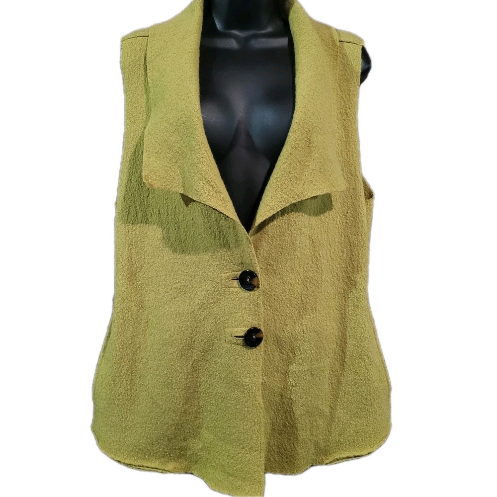 Cut Loose Boiled Wool 2-Button Tunic Vest Size M Chartreuse Deep V-Neck Pockets